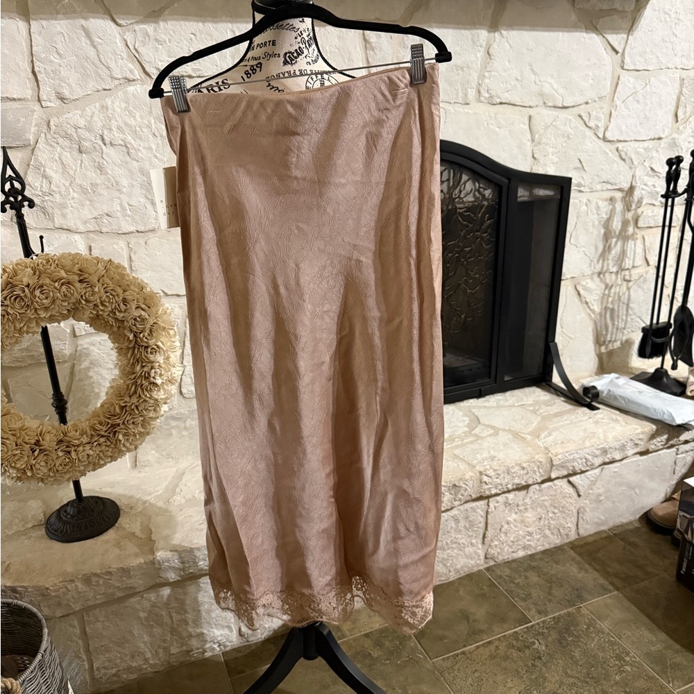 New A New Day Rose Satin Skirt with Lace Accent - Picture 2 of 3